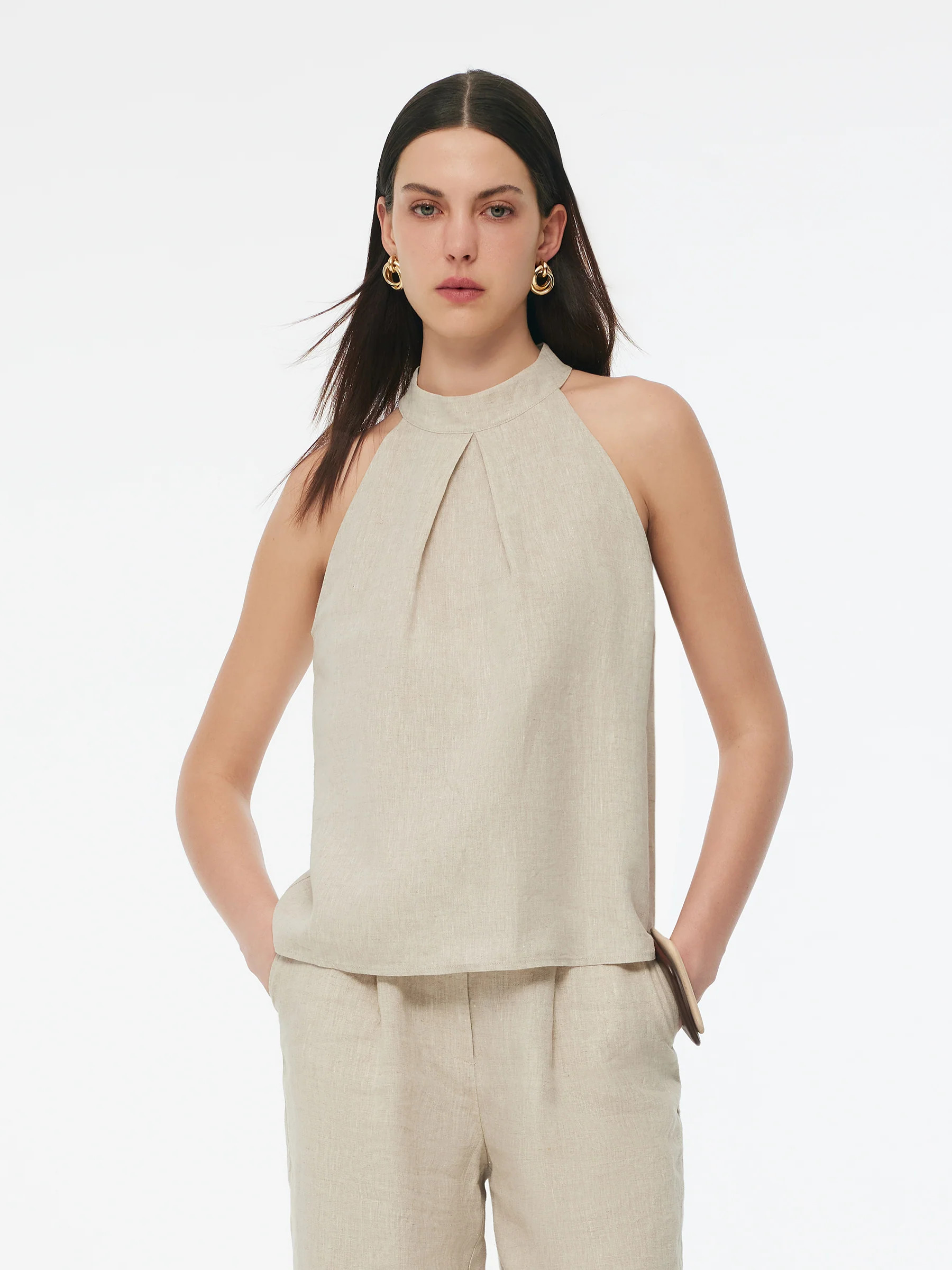 100% Linen Women Halter Tank Top | GOELIA