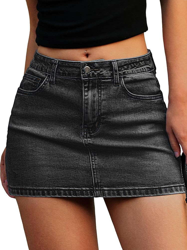 ELLEVEN Denim Mini Skirt for Women, Jean Skirt with Shorts Underneath | Amazon (US)