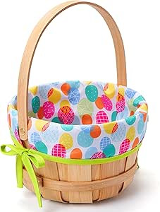 JOYIN Easter Wooden Basket with Liner, Portable Wood Buckets with Folding Handle, Easter Eggs Can... | Amazon (US)