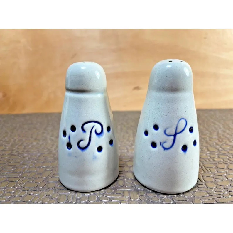 Vintage Blue/gray Stoneware With Blue Accents Salt and Pepper Shakers - Etsy | Etsy (US)