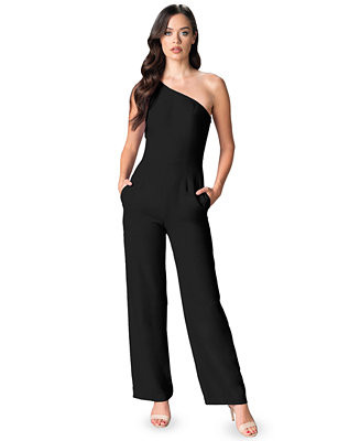 Women's Tiffany Bow-Trim One-Shoulder Jumpsuit | Macy's