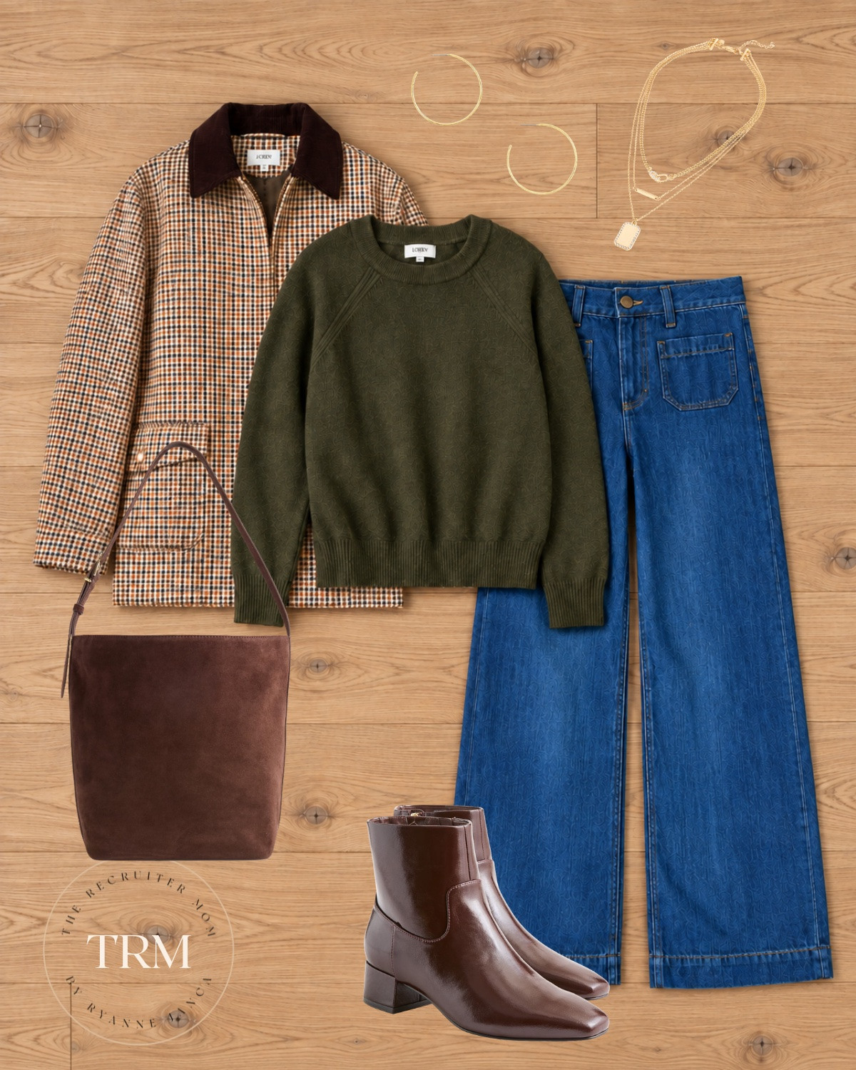 Houndstooth barn jacket + olive sweater + wide-leg jeans 🍂 Classic fall layers done right! Brown ankle boots and a suede bucket bag pull it all together 🤎

Sizing: Jacket | Sweater | Jeans | Boots 

 #LTKover40 #LTKstyletip #LTKmidsize #LTKshoecrush