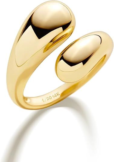 NOKMIT Chunky Gold Dome Rings for Women Bypass Teardrop Ring Simple Adjustable Wrap Open Statemen... | Amazon (US)