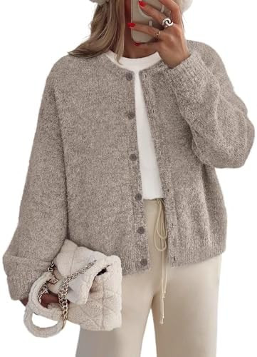 LILLUSORY Womens Crew Neck Button Down Cozy Cardigan Sweater Fall Outfits 2025 | Amazon (US)