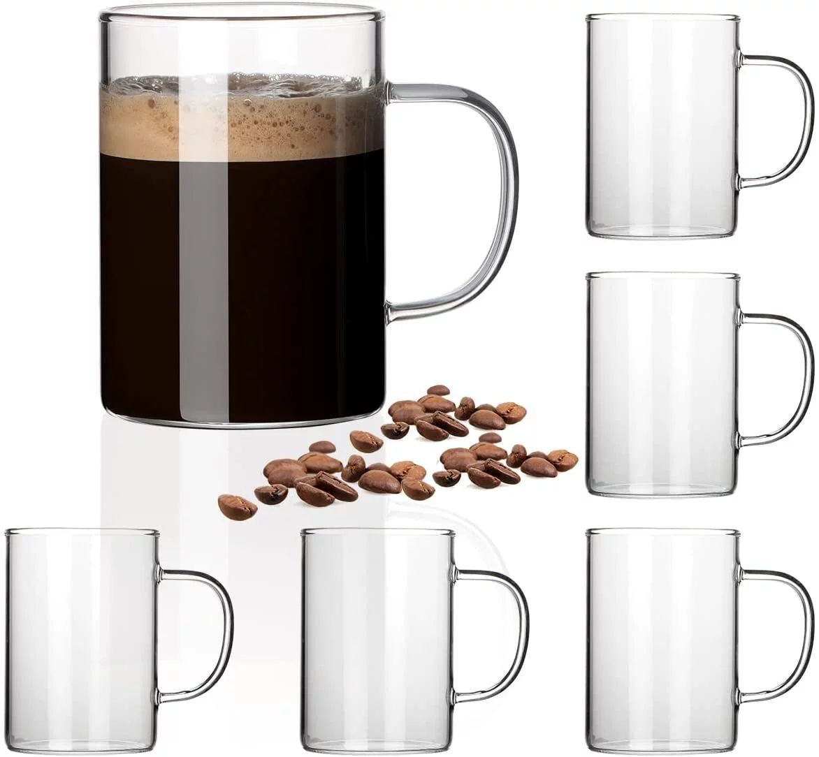 10 oz Glass Coffee Mugs Set of 6, Clear Coffee Cup with Handle for Tea Cappuccino Latte Milk Juic... | Walmart (US)
