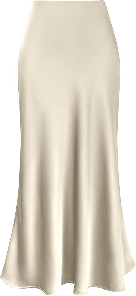 Women's Maxi Skirt High Waist Silky Casual Elastic Satin Midi Skirt A Line Long Skirt | Amazon (US)