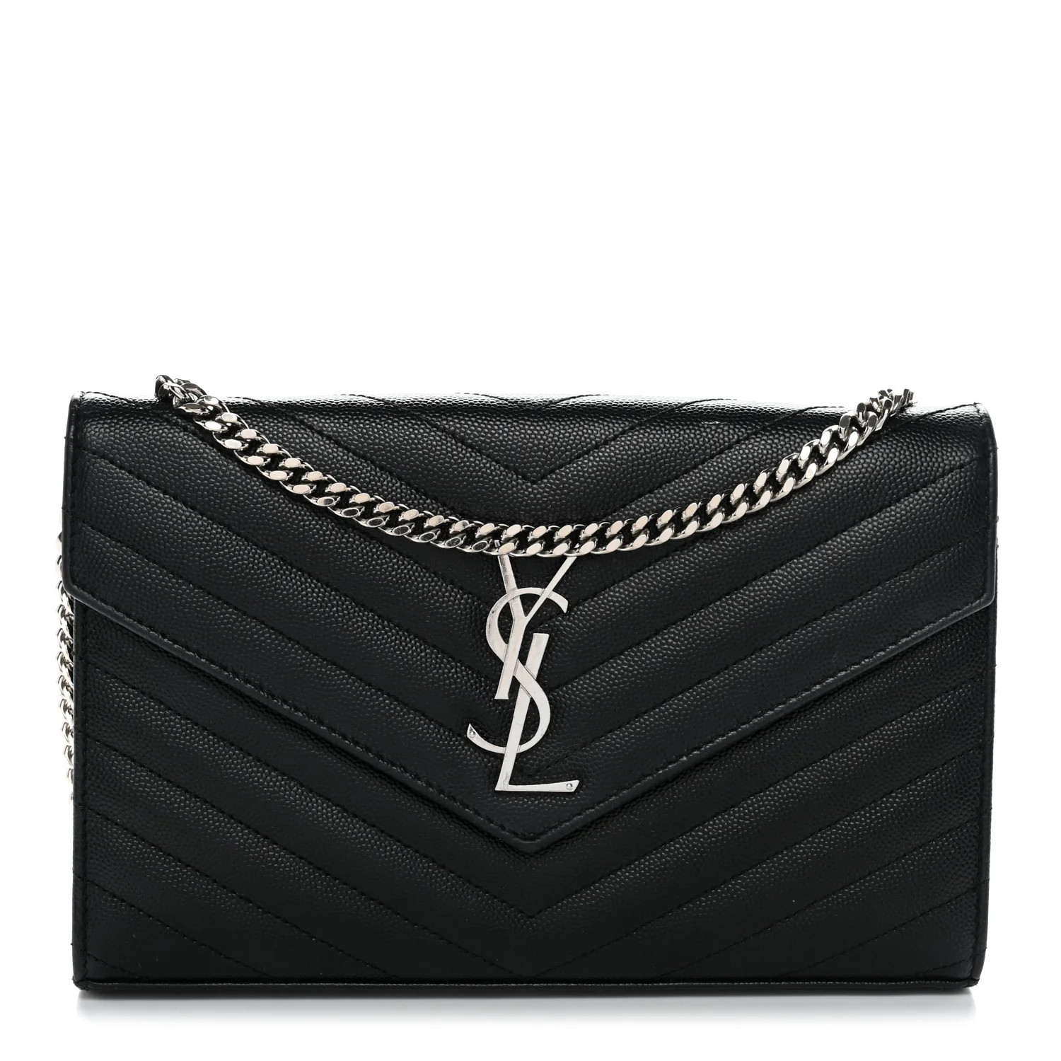 Grain De Poudre Matelasse Chevron Monogram Chain Wallet Black | FASHIONPHILE (US)