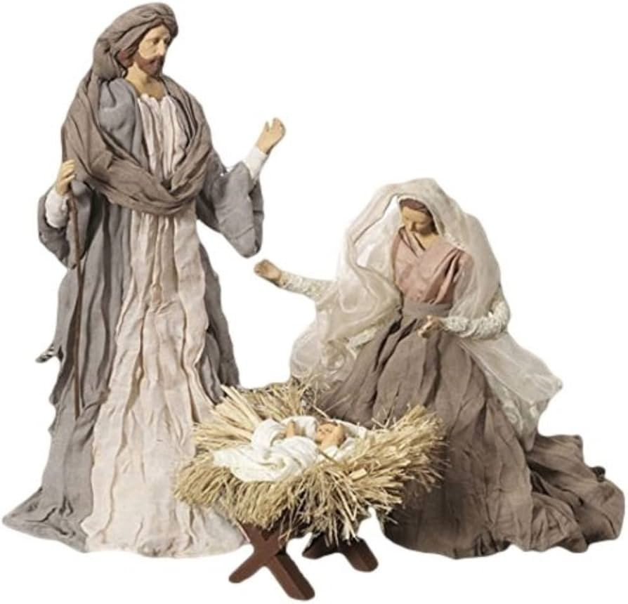 Large Holy Family Christmas Nativity Set, 3 Pieces, 17.5 Inch Tall, Fabric & Resin | Amazon (US)