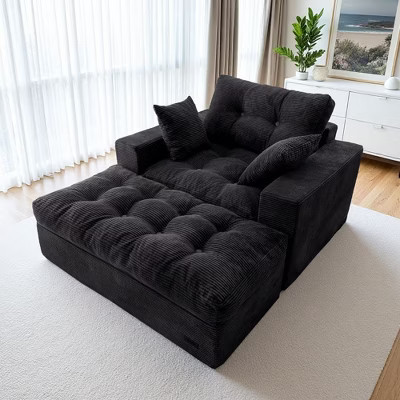 MAXYOYO Oversized Chaise Lounge Sofa with 3 Pillows, Tufted Boneless Sofa Couch for Living Room, No Assembly, Black | Target
