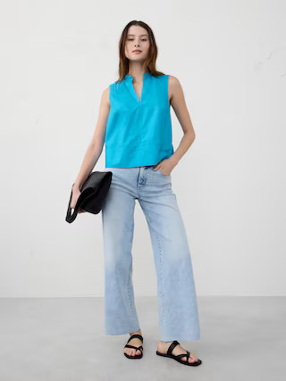 Poplin Split-Neck Top | Banana Republic Factory