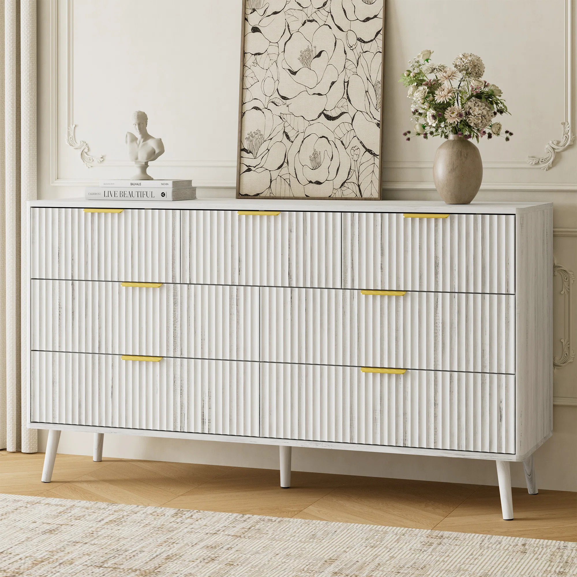 Fluted 7-Drawer Double Dresser For Bedroom, 55.1" Modern Chest Of Drawers With Deep Drawers, Curv... | Wayfair North America