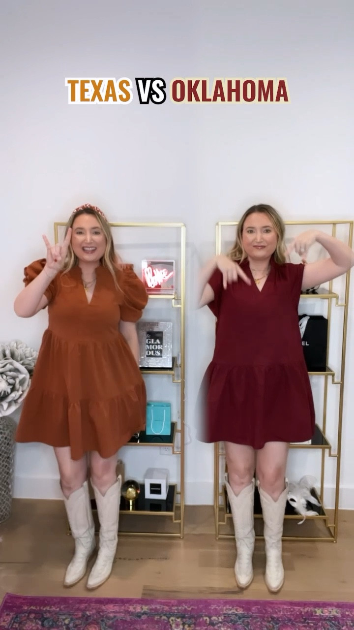 Texas vs Oklahoma
Coupon code: Christina15 for 15% off!

Texas gameday. Oklahoma gameday. UT game day. OU game day. Texas football outfits. Oklahoma football outfits. Red River rivalry. Burnt orange. Crimson dress. Texas gameday outfits. Oklahoma game day outfits.

#LTKU #LTKparties #LTKfindsunder100