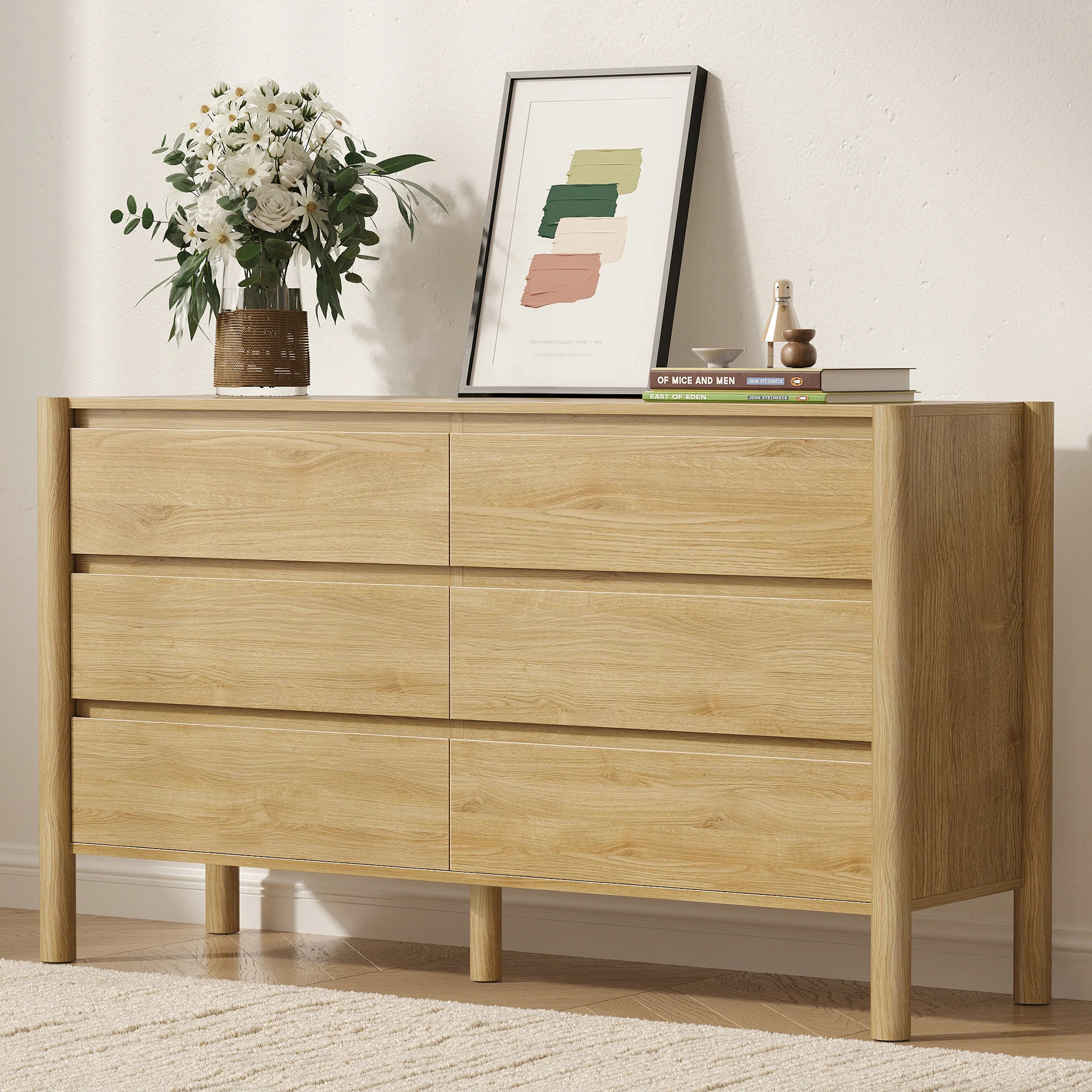 6 Drawers Dresser, Walnut Wood Double Dresser With Large Storage For Bedroom, Living Room | Wayfair North America