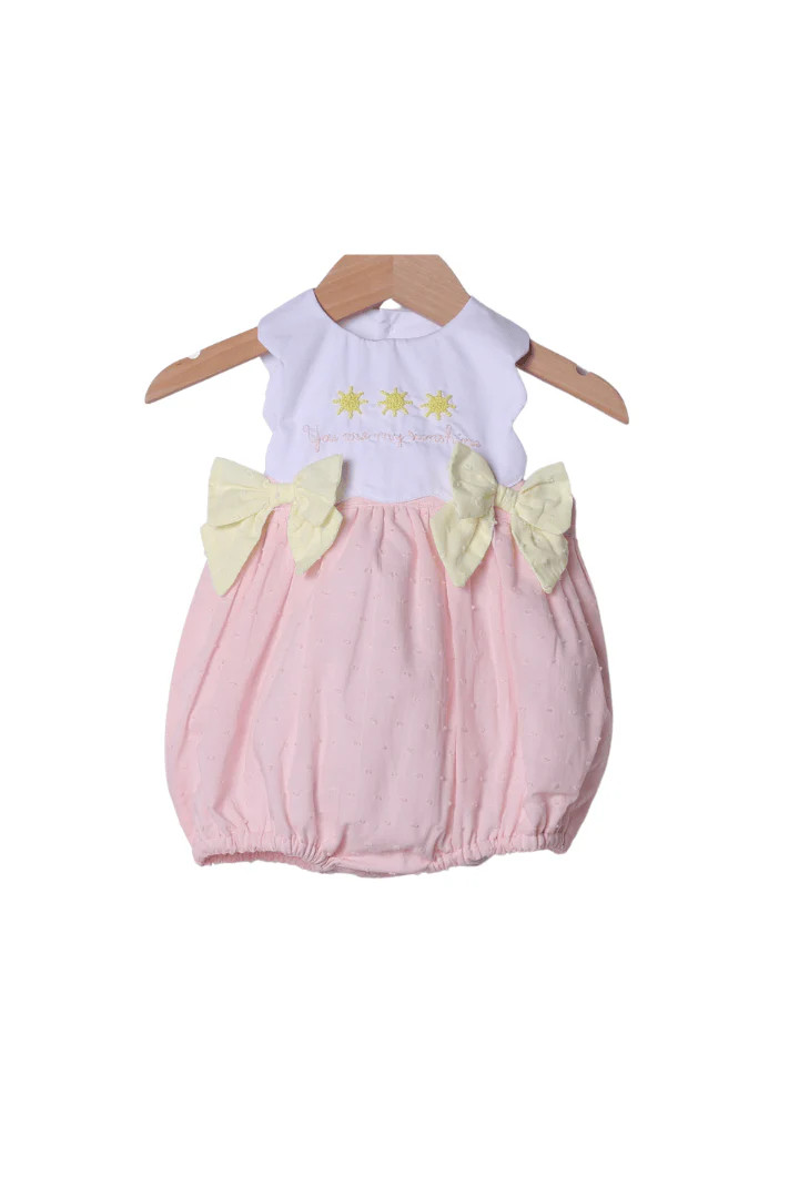 French Knot You Are My Sunshine Pink Swiss Dot Bubble | The Smocked Flamingo