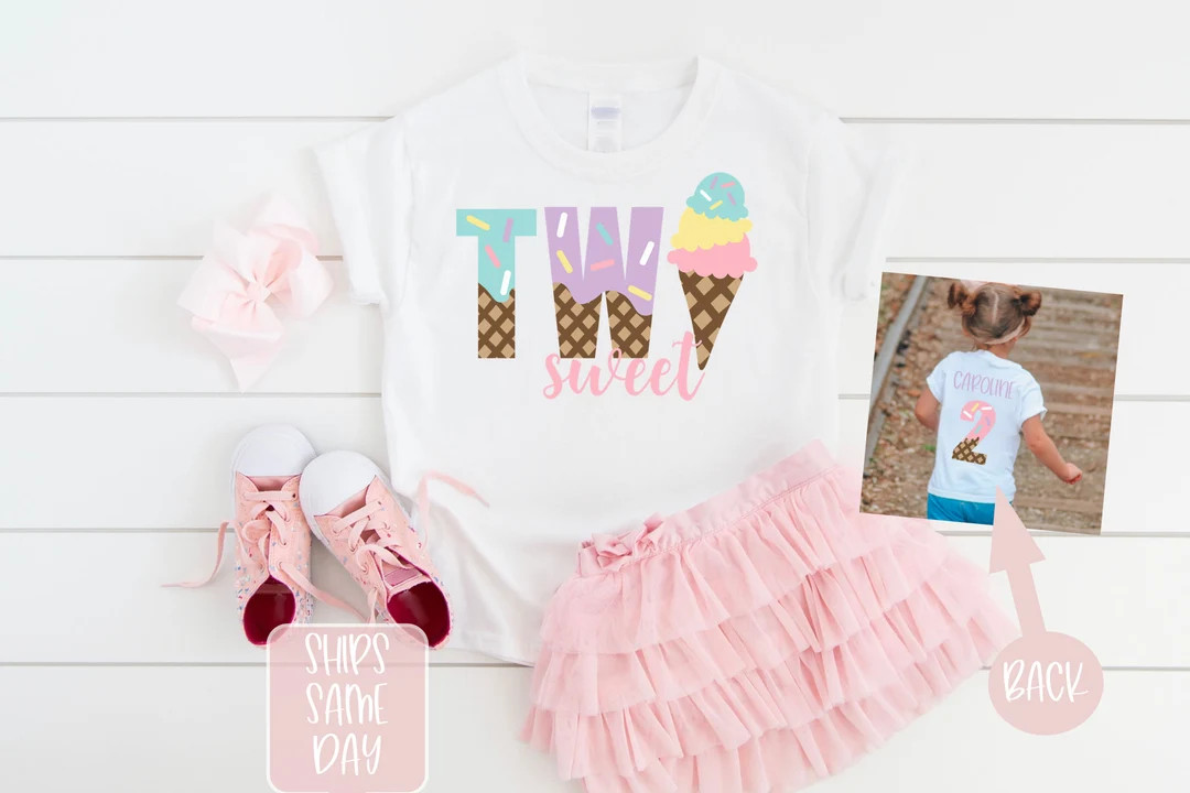 Two Sweet Birthday Shirt, 2rd Birthday Party, Ice Cream Shirt, Girls Boys Ice Cream Birthday, Kid... | Etsy (US)