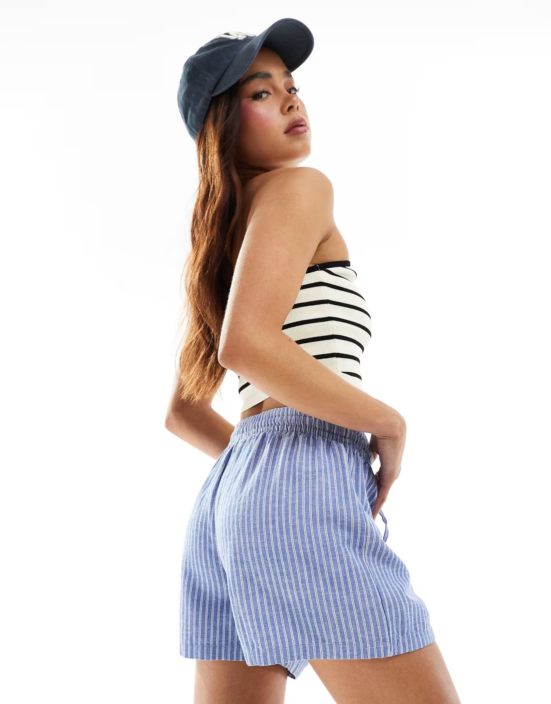 Stradivarius STR rustic pull on short in blue stripe | ASOS (Global)