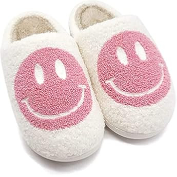 Smiley Face Slippers for Women and Men Retro Soft Fluffy Warm Home Non-Slip Couple Style Casual Shoe | Amazon (US)