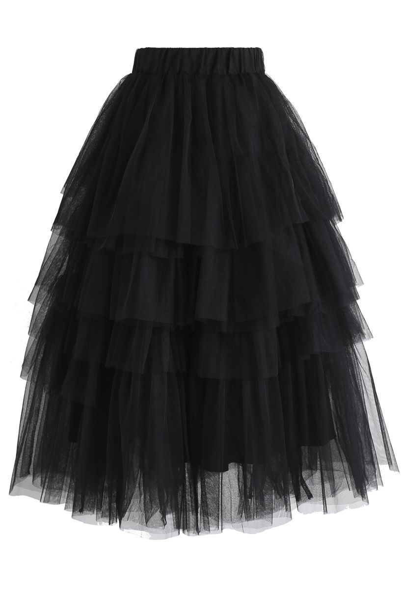 Love Me More Layered Tulle Skirt in Black | Chicwish