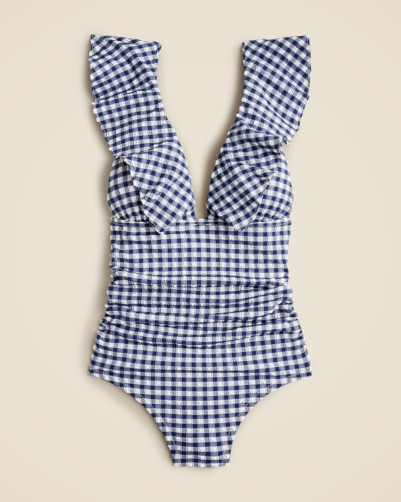 Ruched ruffle one-piece swimsuit in gingham | J. Crew US