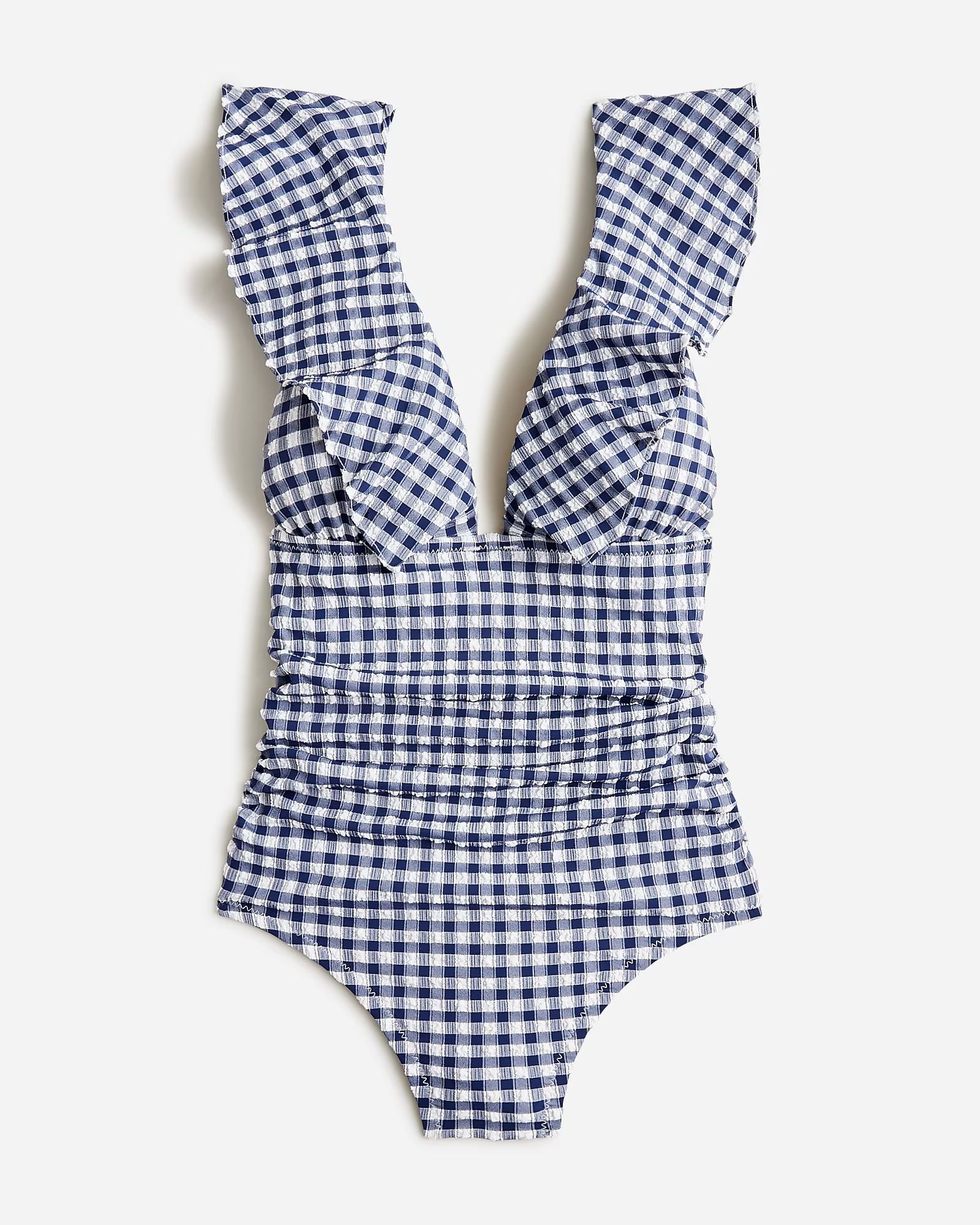 Ruched ruffle one-piece swimsuit in gingham | J.Crew US