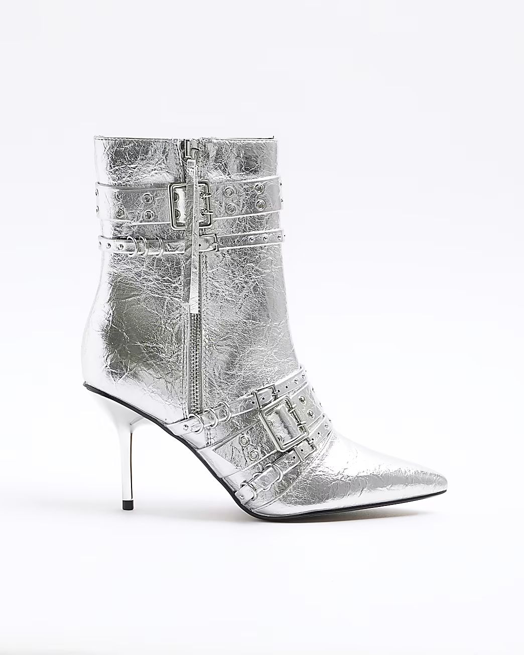Silver buckle heeled ankle boots | River Island (UK & IE)