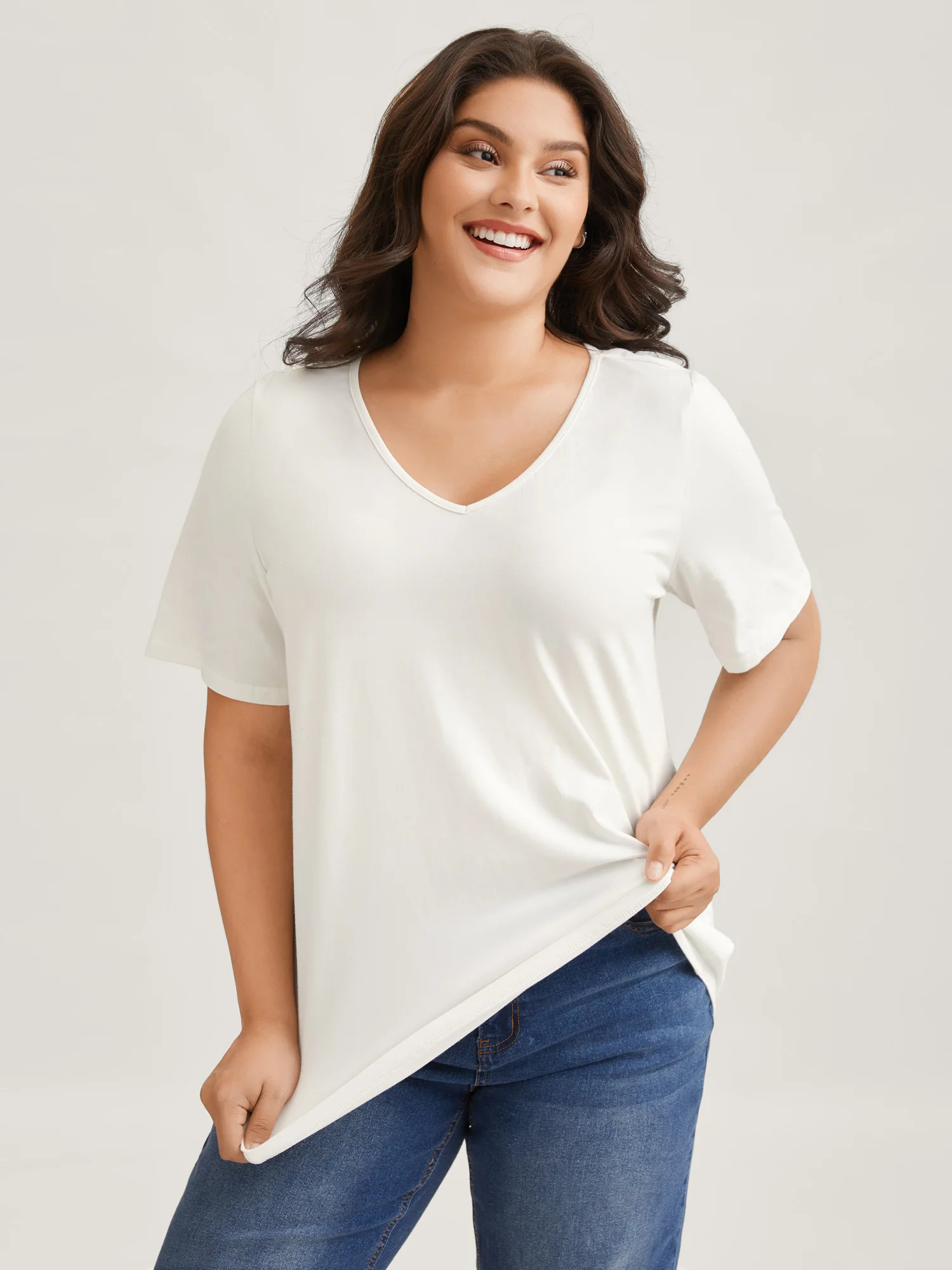 Cotton V Neck Plain Basic T-shirt | Bloomchic