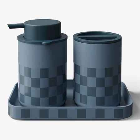 Mainstays Kids Bath Accessory Set, 3 Pieces, Blue Checkered | Walmart (US)