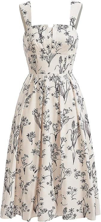 MakeMeChic Women's Floral Summer Dress A Line Wide Strap Flare Midi Cami Dresses | Amazon (US)