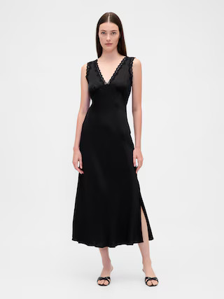Satin Lace-Trim V-Neck Maxi Slip Dress | Gap (US)