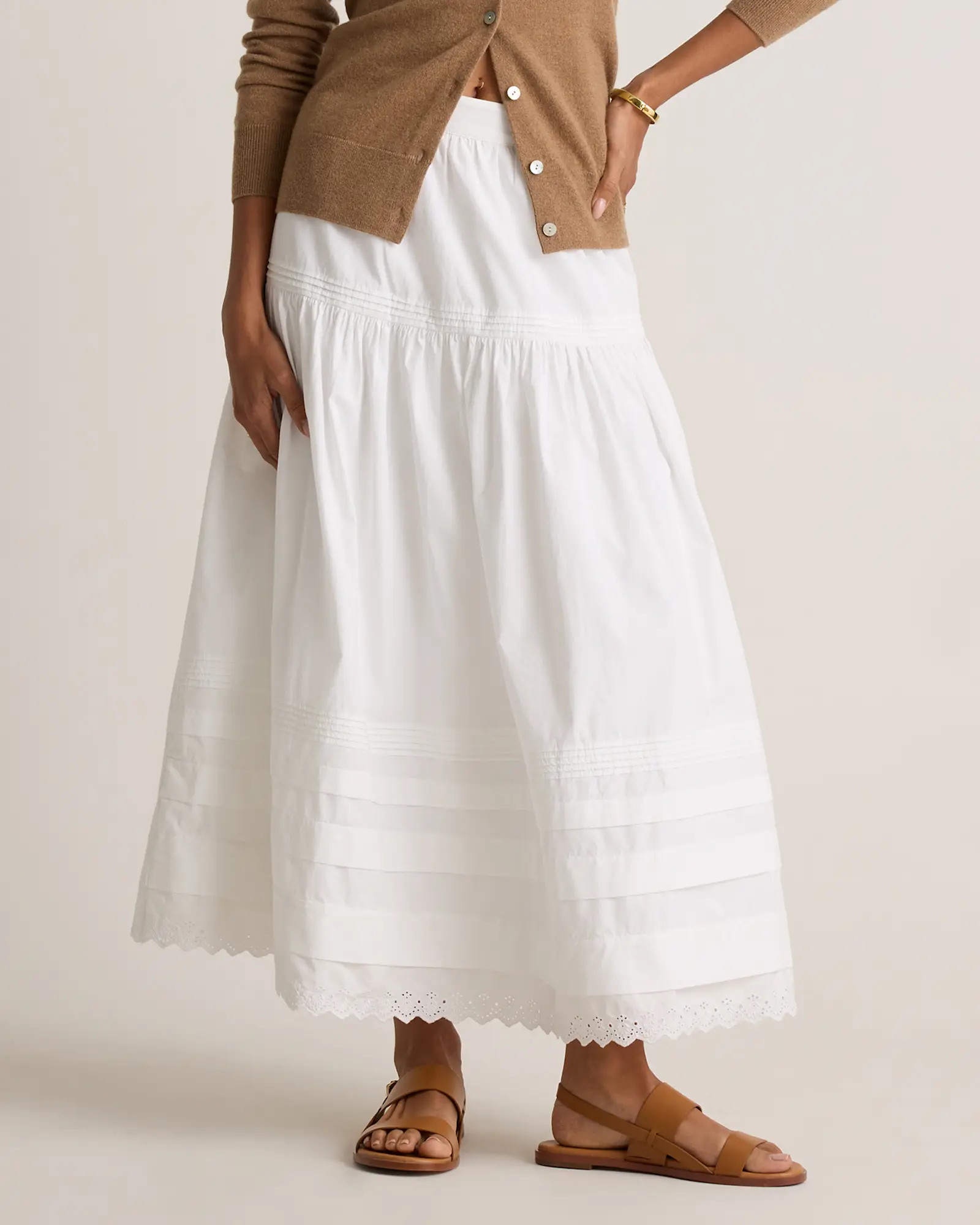 100% Organic Cotton Poplin Pintuck Maxi Skirt in Classic White | Quince