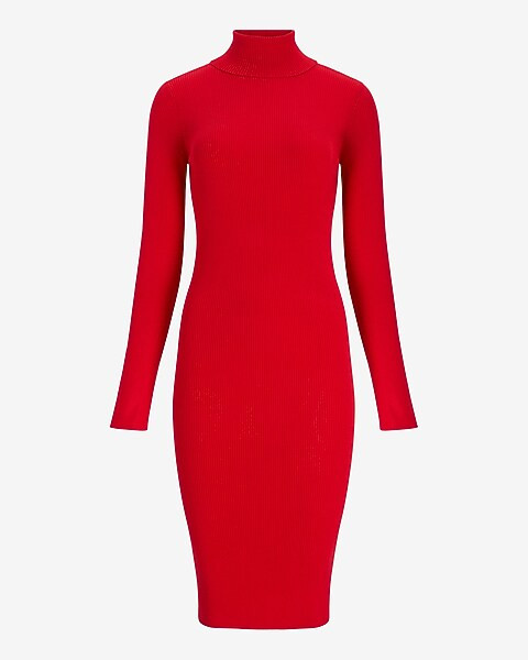 Ribbed Turtleneck Midi Sweater Dress | Express