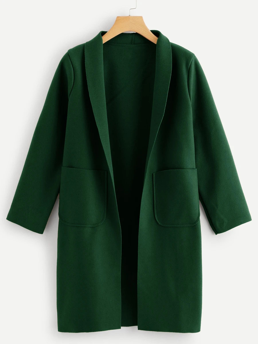 Plus Dual Pocket Shawl Collar Coat | SHEIN