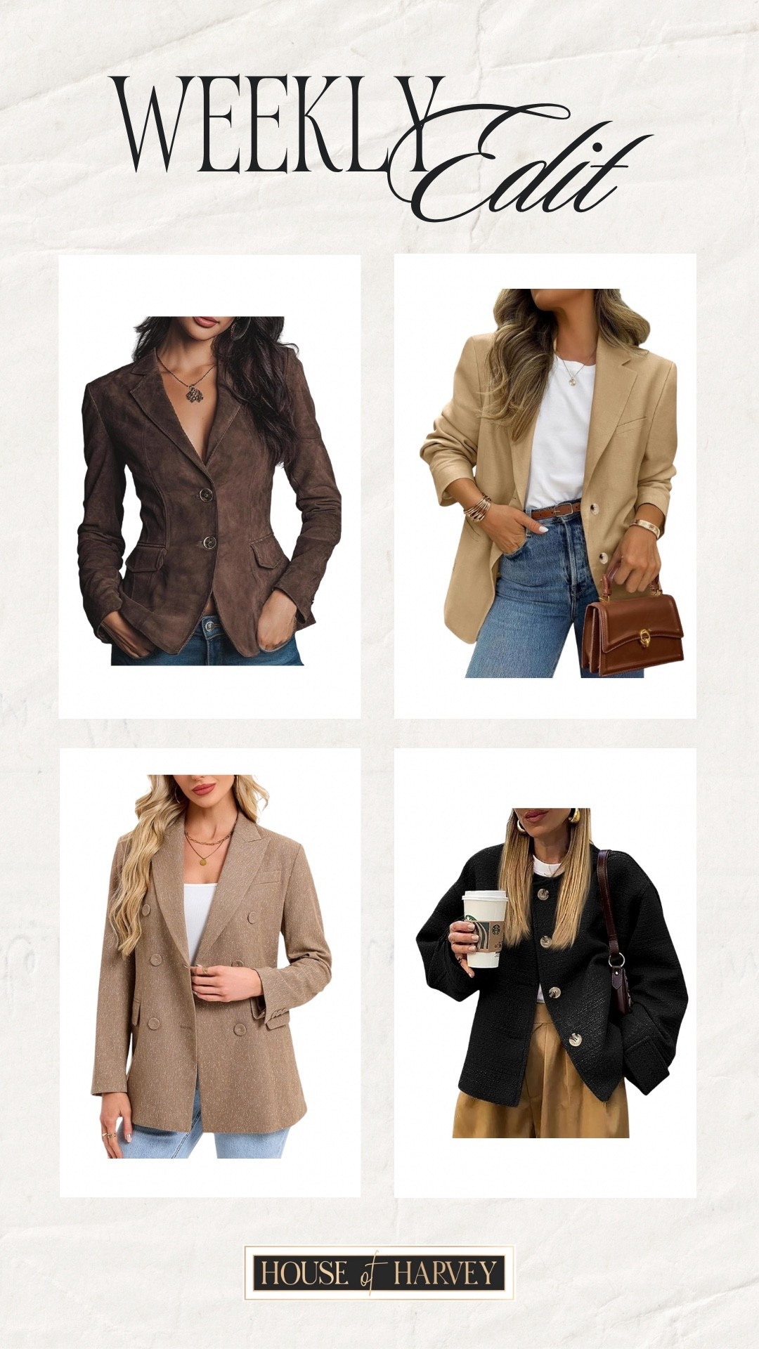 WEEKLY EDIT—This week focuses on styling oversized knits, trench coats, chunky scarves, and tailored blazers together. Everyday basics transform into styled looks when layered with intention. Perfect for that in-between season where warmth meets style. I found the best pieces on Amazon that all embody this style vibe! All of these blazers and jackets are all so chic and are under $100. Linked ⬆️

#ltkcreator #ltkfinds #ltkwatchnow #amazon #amazonfinds #fall #fallfashion #falloutfits #coat #blazer #suede 

#LTKootd #LTKStyleTip #LTKFindsUnder100