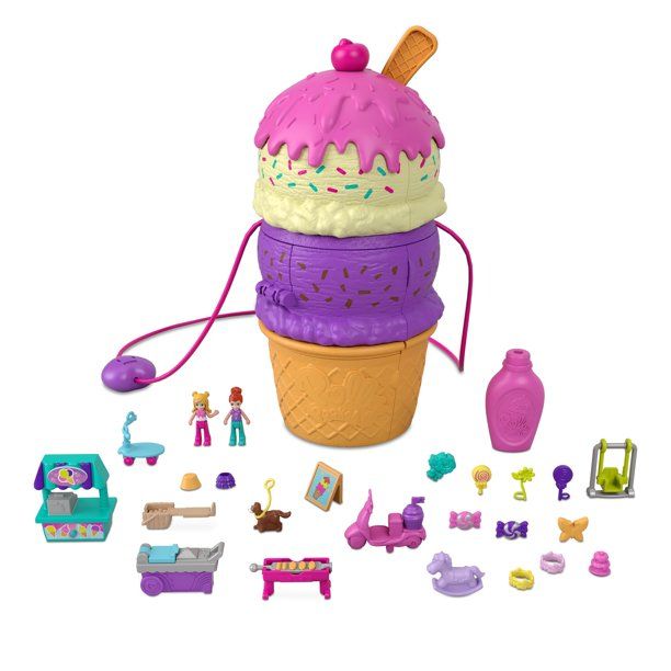 Polly Pocket Spin ‘N Surprise Compact Playset, Ice Cream Cone Shape, Playground Theme, 3 Floors... | Walmart (US)