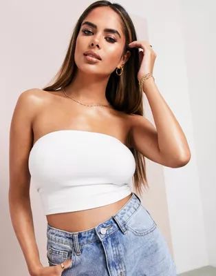 ASOS LUXE ultimate organic cotton crop bandeau top in white | ASOS (Global)