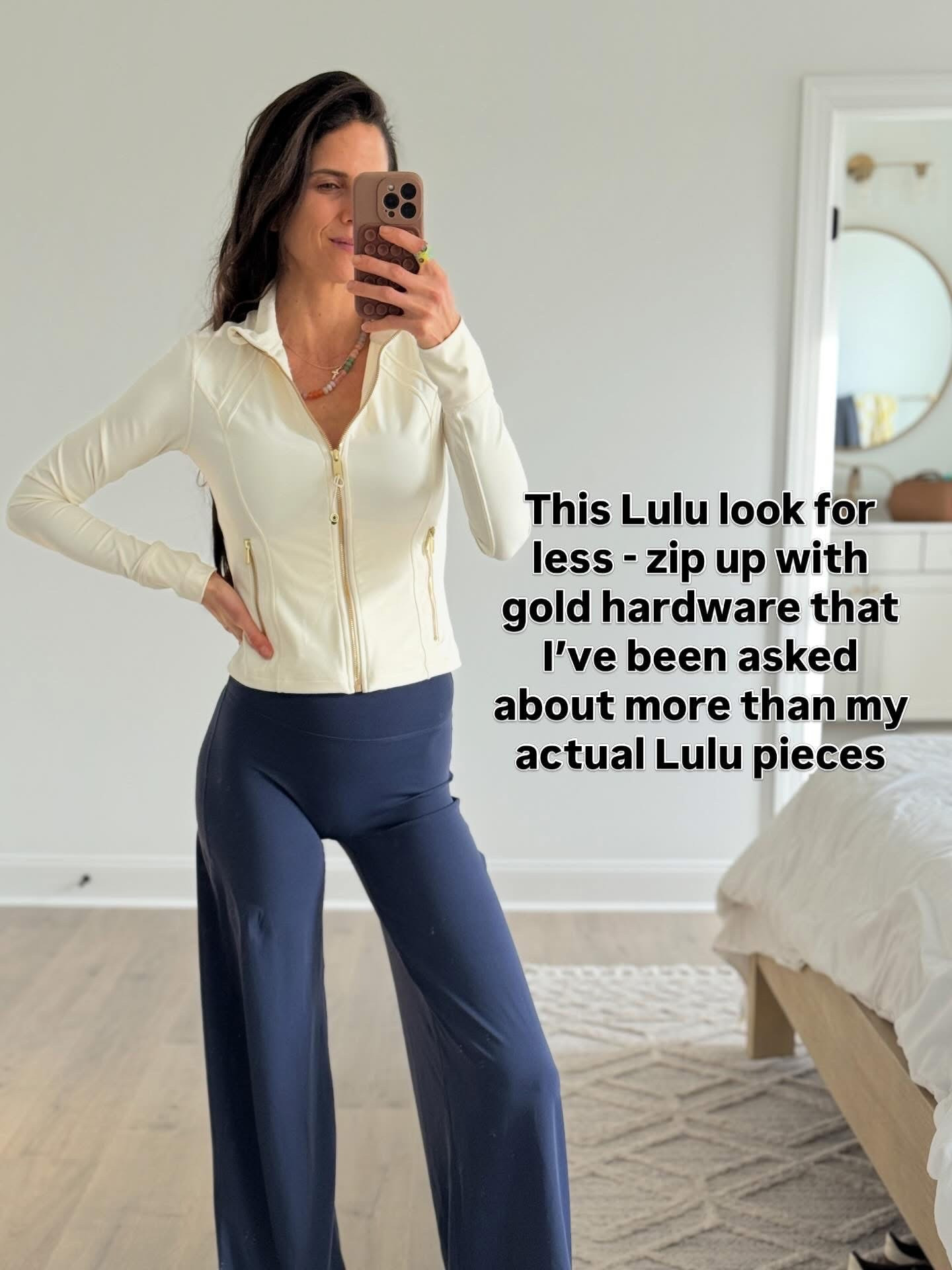 This zip-up jacket is such a good Lulu look for less. The gold hardware and flattering fit make it look so elevated, and every time I wear it people assume it’s Lululemon. It’s perfect for workouts, errands, or throwing on over a casual outfit when you want that sporty but polished look.

lululemon look for less, athletic zip up jacket, gold zipper jacket, fitted workout jacket, athleisure outfit, workout outfit ideas, yoga jacket, sporty chic outfit, gym outfit, athleisure style, activewear jacket, affordable activewear

#LTKSeasonal #LTKfitnessgoals #LTKmomlife