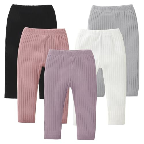 DREAM BUS 5 Pack Toddler Girl Pants Baby Girl Solid Ribbed Pants Toddler Girls Bottoms Leggings Newborn Cotton Jogger | Amazon (US)