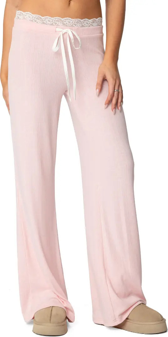 Peekaboo Lace Trim Knit Wide Leg Pants | Nordstrom