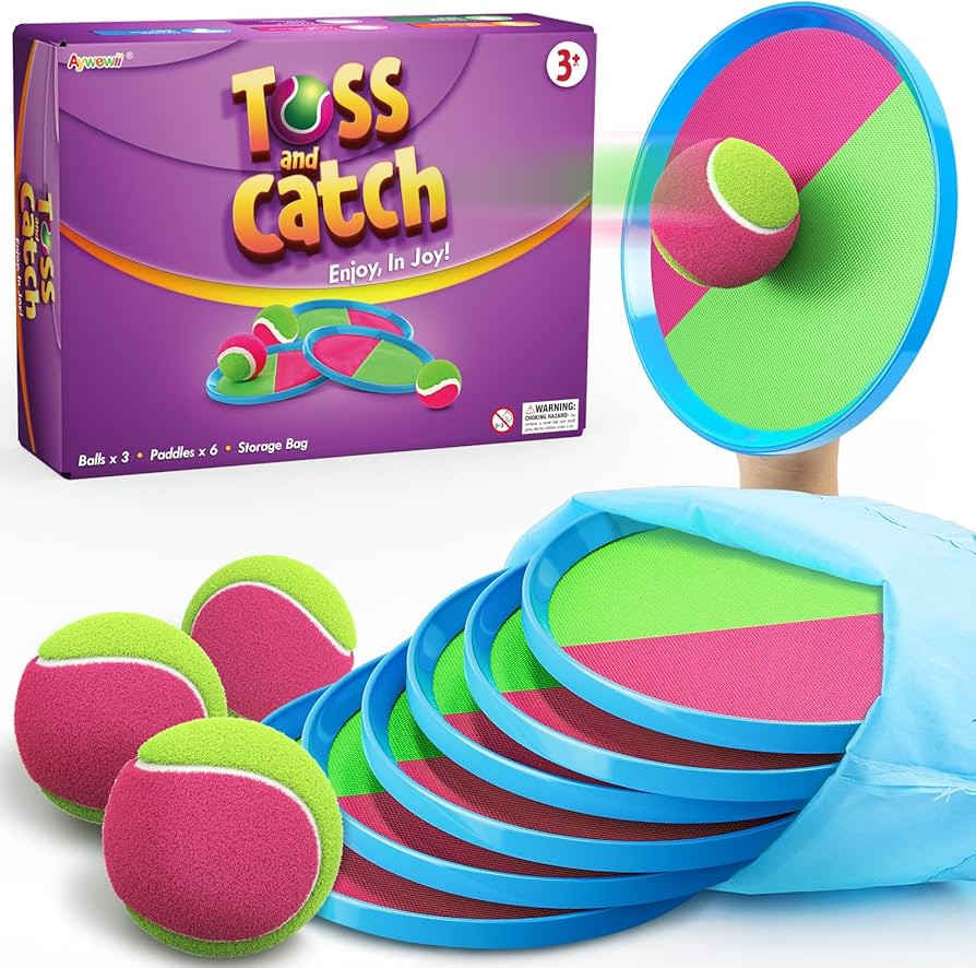 Aywewii Toss and Catch Ball Set Kids Games, Beach Outdoor Toys for Kid with 6 Paddles and 3 Balls... | Amazon (US)