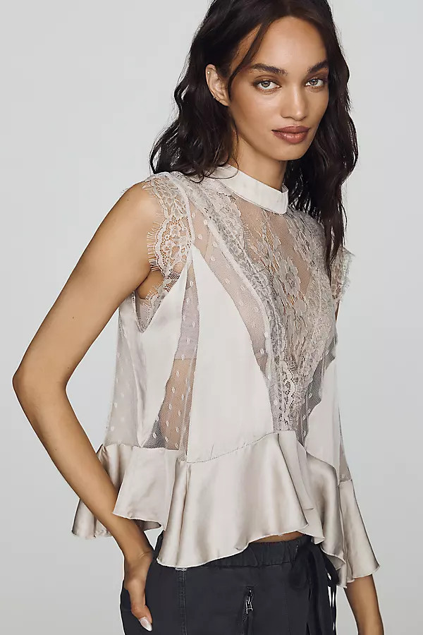 Harmony Sheer Lace Peplum Blouse | Anthropologie (US)