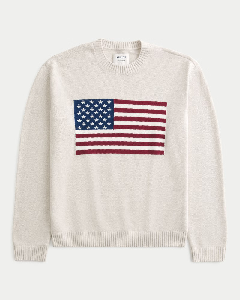 Men's Relaxed American Flag Graphic Crew Sweater from Hollister | Hollister (US)
