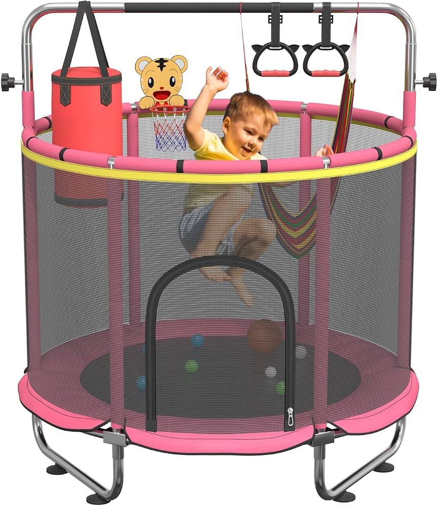 60" Trampoline for Kids, 500lbs Capacity Indoor Outdoor Toddler Trampoline with Adjustable Gymnas... | Amazon (US)