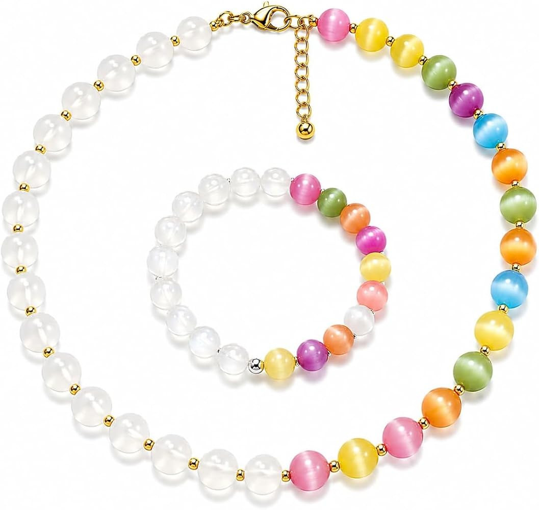 Dopamine Jewelry Set for Women Colorful Beaded UV Necklace Summer Beaded Necklace Bracelet Earrin... | Amazon (UK)