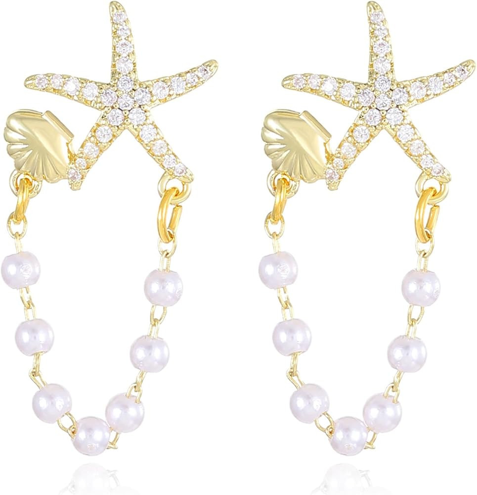 Starfish Earrings for Women Beachy earrings Gold Starfish Earrings Sets Sea Shell Earrings Beach ... | Amazon (US)