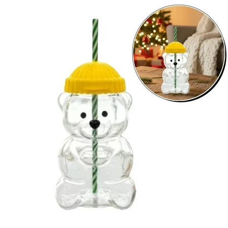 Adorable Bear Glass Cup with Straw & Lid, Clear Kawaii Bear Glass Mug, Great for Juice/Milk/Tea, Unique and Cute Drinkware for Home & Gifting (1PCS) | Walmart (US)