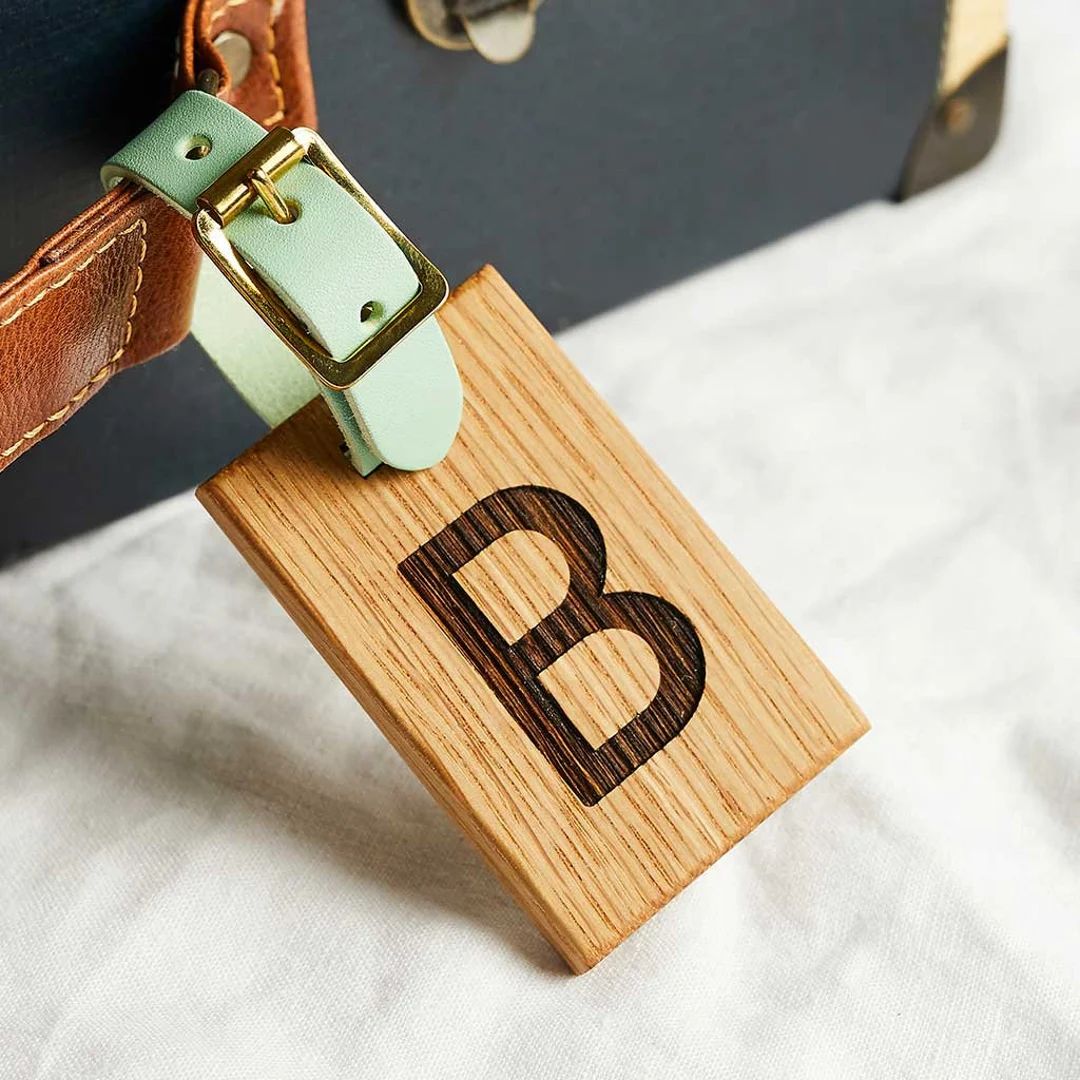 Personalised Wooden Luggage Tag with Initial and Leather Strap - Travel Gift for Her - Holiday / ... | Etsy (US)