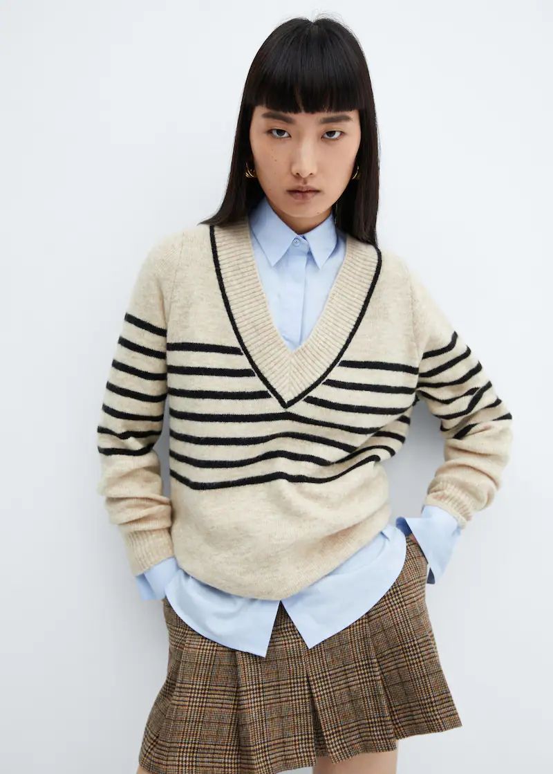 V-neck striped sweater | MANGO (US)