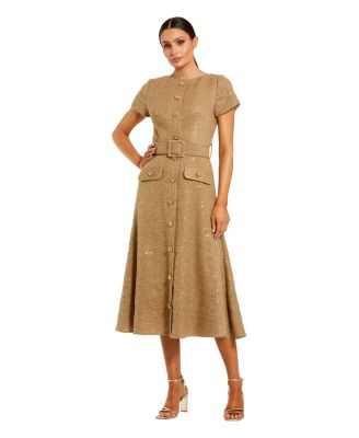 Women's Boucle Cap Sleeve High Neck Button Up Midi Dress - Macy's | Macy's