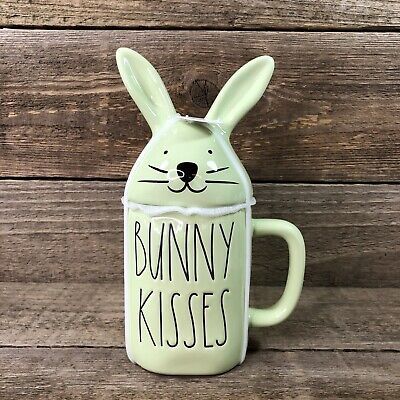Rae Dunn Spring Easter “Bunny Kisses” Green Mug With Bunny Ears Lid Topper  | eBay | eBay US