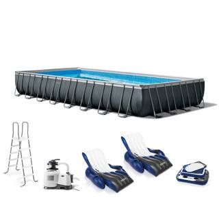 Ultra XTR 32 ft. x 16 ft. Rectangular 52 in. Hard Side Above Ground Pool Set with Floats and Cooler | The Home Depot